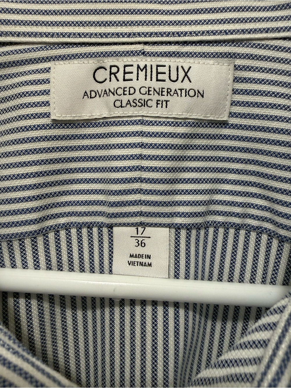 Cremieux Men’s 17/36 Classic Fit Blue White Stripe Supima brrr Stretch Shirt - Picture 2 of 6
